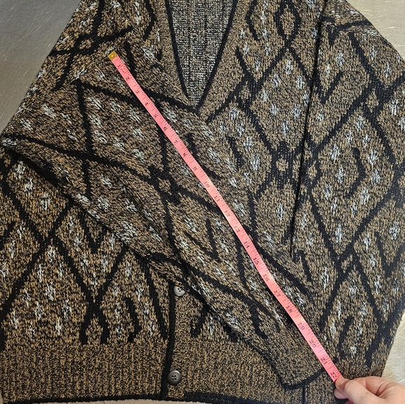 Wood Land Trail Button up Cardigan Mens Large Jacket Brown Multicolor diamond - Picture 7 of 10